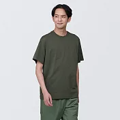 【MUJI 無印良品】男棉混天竺圓領短袖T恤 XS 深綠