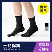 【SunFlower三花】三花五趾健康襪(襪子/短襪)6雙組_ 黑