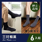 【SunFlower三花】三花無鬆緊帶紳士休閒襪(6雙組) 黑3鐵灰3