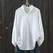 【ACheter】 復古長袖襯衫文藝寬鬆氣質棉紗風琴褶短版上衣# 120717 M 白色