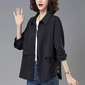 【MsMore】 薄款襯衫韓版寬鬆大碼長袖時尚減齡翻領外套式襯衫短版# 120758 2XL 黑色