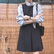 【MsMore】 韓國簡約高級感設計感寬鬆百搭背心無袖連身裙西服中長版洋裝# 121343 FREE 灰色