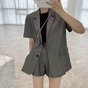 【MsMore】 韓國chic百搭短袖西裝帥氣外套+短褲2件式套裝# 121344 FREE 灰色