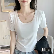 【Jilli~ko】中大尺碼春夏短袖薄款U領彈性百搭簡約短版T恤 M-XXL J11785 M 白色