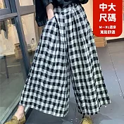 【慢。生活】中大尺碼休閒格子寬鬆顯瘦慵懶闊腿裙褲 6256 FREE 黑白大格