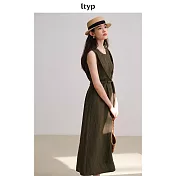 ltyp旅途原品 100%漢麻色織解構式扭結連衣裙 文藝無袖收腰長裙女 ML  M 橄欖綠