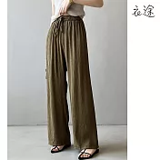 【衣途】高腰垂感直筒休閒褲(KDPY-B692) L 卡綠