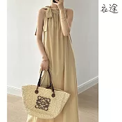 【衣途】法式露肩綁帶連身裙洋裝(KDDY-B988) L 黃色
