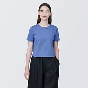 【MUJI 無印良品】女有機棉節紗短版短袖T恤 XL 藍色