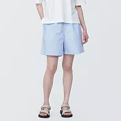 【MUJI 無印良品】女有機棉水洗平織布短褲 L 淺藍