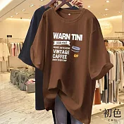 【初色】中長版夏日短袖字母印花T恤上衣-共5色-33124(M-3XL可選) L 咖啡色