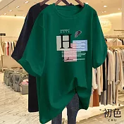 【初色】設計感字母拼色印花短袖T恤上衣-共6色-33123(M-4XL可選) 3XL 綠色