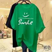 【初色】微笑字母印花短袖落肩圓領T恤上衣-共9色-33131(M-2XL可選) 2XL 綠色