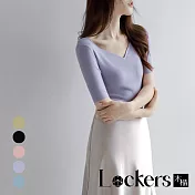【Lockers 木櫃】法式短袖冰絲夏季V領針織衫 L113041602 M 紫羅蘭M