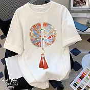 【初色】古風純棉刺繡圓領T恤上衣-白色-33116(M-2XL可選) M 白色