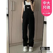 【Jilli~ko】減齡顯瘦百搭高腰直筒牛仔吊帶褲 J11781  FREE 黑色