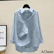 【ACheter】 純棉襯衫新款韓版寬鬆顯瘦休閒百搭純色中長上衣# 121168 M 藍色