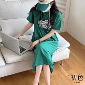 【初色】美式圓領短袖中大碼洋裝連身裙洋裝中長洋裝-7款任選-33851(M-2XL可選) XL B...綠色