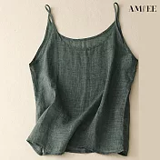 【AMIEE】復古棉麻顯瘦小吊帶打底背心(KDTY-8275) L 綠色