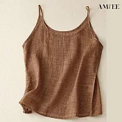 【AMIEE】復古棉麻顯瘦小吊帶打底背心(KDTY-8275) L 橘色