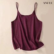 【AMIEE】日系棉麻無袖小吊帶背心(KDTY-8350) L 紫色