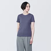 【MUJI 無印良品】女有機棉不易汗染圓領短袖T恤 XL 煙燻紫