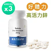 【SALVIA】 Salvia高活力全鋅錠25mg (純素)3瓶共180顆
