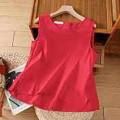 【ACheter】 棉麻吊帶背心寬鬆薄款內搭亞麻感無袖短版圓領亮色上衣# 121839 M 紅色