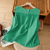 【ACheter】 棉麻吊帶背心寬鬆薄款內搭亞麻感無袖短版圓領亮色上衣# 121839 M 綠色