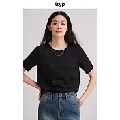 ltyp旅途原品 進口100%亞麻極簡文藝小衫 休閒百搭短袖T恤女夏季 M L XL XL 經典黑