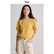 ltyp旅途原品 進口100%亞麻極簡文藝小衫 休閒百搭短袖T恤女夏季 M L XL XL 柑黃色