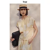 ltyp旅途原品 進口100%精梳麻印花時尚文藝休閒小衫 M L XL XL 霧黃色