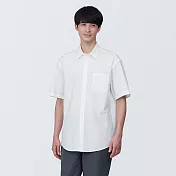 【MUJI 無印良品】男棉水洗平織布短袖襯衫 XS 白色