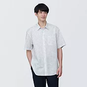 【MUJI 無印良品】男棉水洗平織布短袖襯衫 XS 白格紋