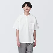 【MUJI 無印良品】男棉混涼感亨利領布帛短袖T恤 XS 白色