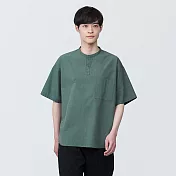 【MUJI 無印良品】男棉混涼感亨利領布帛短袖T恤 XS 煙燻綠
