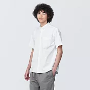【MUJI 無印良品】男有機棉水洗牛津布扣領短袖襯衫 S 白色