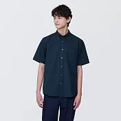 【MUJI 無印良品】男有機棉水洗牛津布扣領短袖襯衫 S 深藍