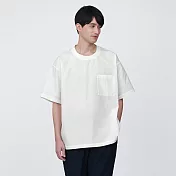 【MUJI 無印良品】男棉混聚酯纖維涼感圓領布帛短袖T恤 S 白色