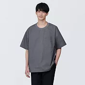【MUJI 無印良品】男棉混聚酯纖維涼感圓領布帛短袖T恤 S 深灰