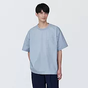 【MUJI 無印良品】男棉混聚酯纖維涼感圓領布帛短袖T恤 S 煙燻藍