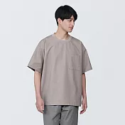 【MUJI 無印良品】男棉混聚酯纖維涼感圓領布帛短袖T恤 S 灰棕