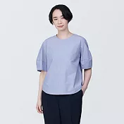 【MUJI 無印良品】女有機棉涼感平織布短袖套衫 S 藍直紋