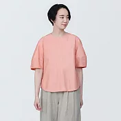 【MUJI 無印良品】女有機棉涼感平織布短袖套衫 L 橘直紋