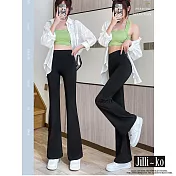 【Jilli~ko】黑色微喇叭鯊魚褲女高腰薄款緊身垂感拖地褲 L-XL J11788  XL 黑色