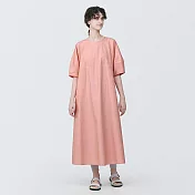 【MUJI 無印良品】女有機棉涼感平織布短袖套衫洋裝 M 橘直紋