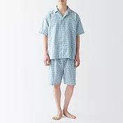 【MUJI 無印良品】男有機棉無側縫泡泡紗短袖家居睡衣 M 綠格紋