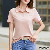 【MsMore】 polo領短袖t恤寬鬆翻領上衣純棉短版# 121812 L 粉紅色