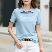 【MsMore】 polo領短袖t恤寬鬆翻領上衣純棉短版# 121812 4XL 藍色