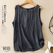【初色】棉麻風皺褶純色輕薄無袖背心上衣-共5色-33717(M-2XL可選) M 藍色